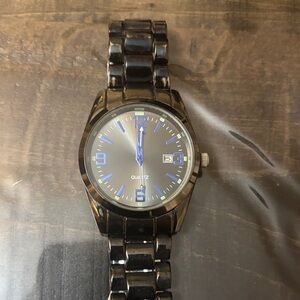 Black Quartz Watch with Blue Accents